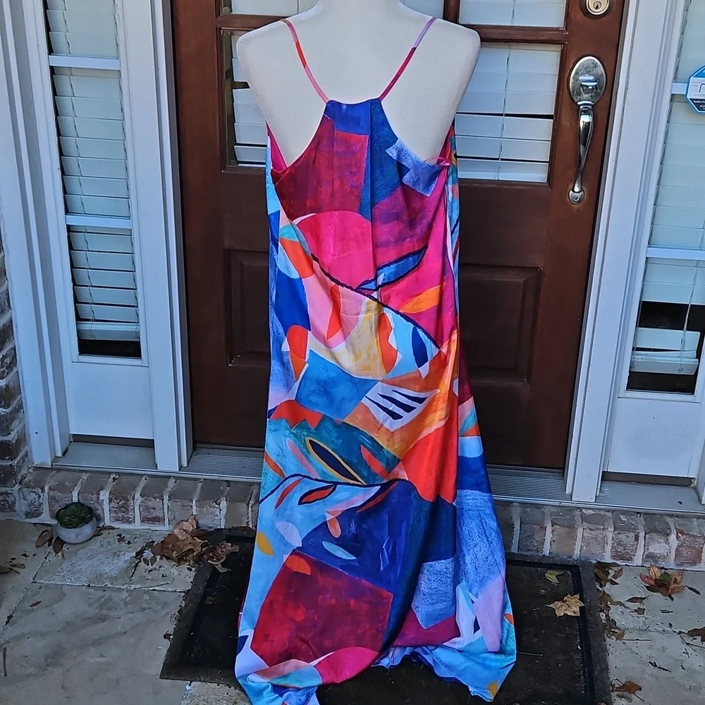 Nicole Miller Abstract Print Maxi Satiny Dress